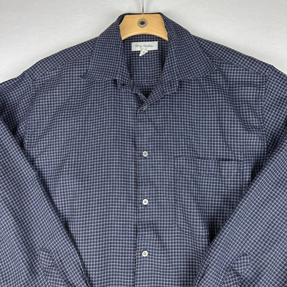 John W. Nordstrom Hong Kong Blue Square Geometric Long Sleeve Button Shirt XL‎